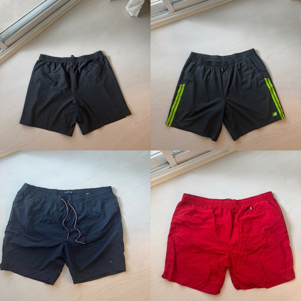 Set of 3 shorts. New Balance Men's Black and Green Athletic Shorts. Tommy hilfig